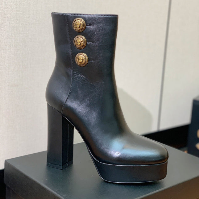 BALMAIN 26S ANKLE BOOTS 100 MM IN BLACK CALFSKIN