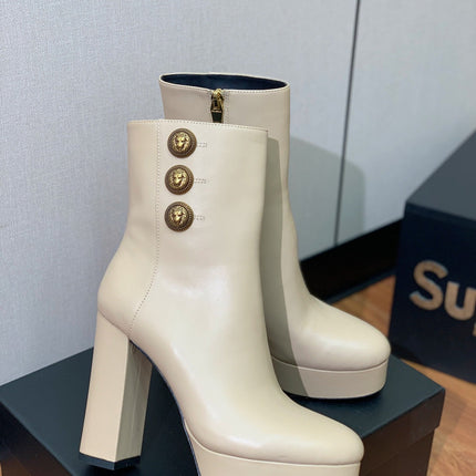 BALMAIN 26S ANKLE BOOTS 100 MM IN BEIGE CALFSKIN