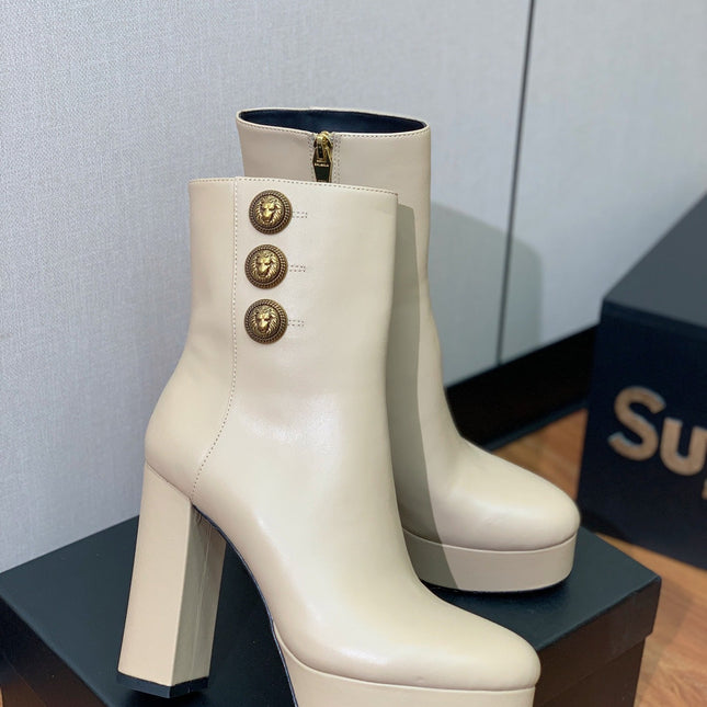 BALMAIN 26S ANKLE BOOTS 100 MM IN BEIGE CALFSKIN