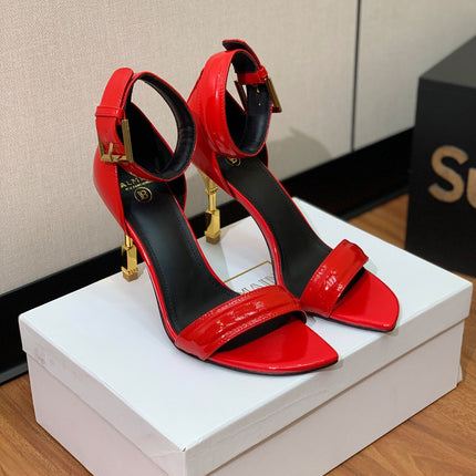 BALMAIN 26S METAL-HEEL SANDALS 105 MM IN RED CALFSKIN