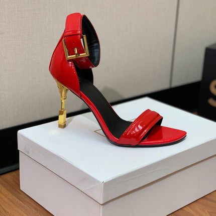 BALMAIN 26S METAL-HEEL SANDALS 105 MM IN RED CALFSKIN