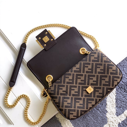 Fend Baguette 24 Brown FF Jacquard Fabric Bag Ghw