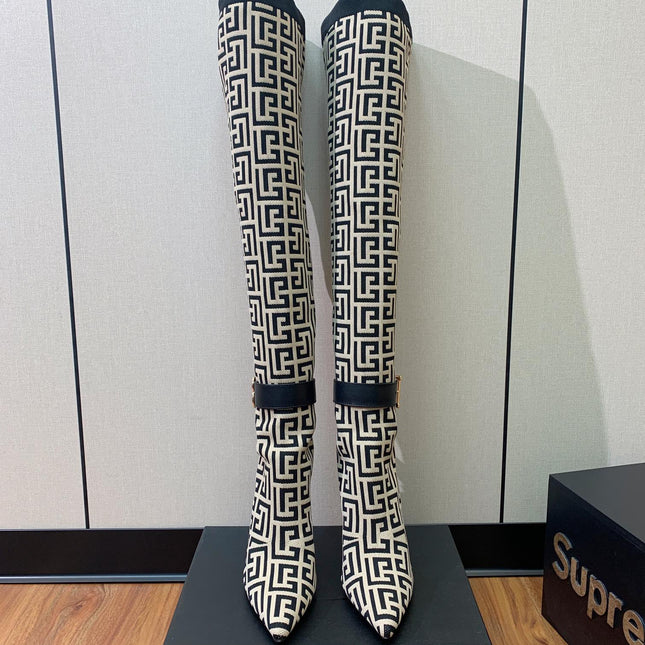 BALMAIN 26S HIGH-TOP BOOTS 105 MM IN BLACK AND WHITE FLYKNIT STYLE 4