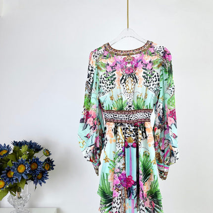 CAMILLA PRINTED SILK LONG-SLEEVE MINI DRESS 270346