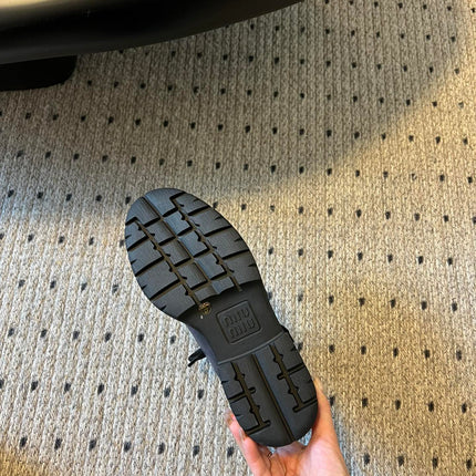 MIUMIU 26S LACED FUME SHOES IN BLACK CALFSKIN