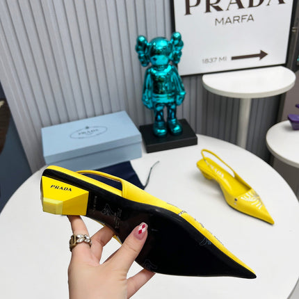 PRADA 26S POINTED TOE SLINGBACK 40MM IN YELLOW SATIN CRYSTAL EMBELLISHED