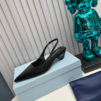 PRADA 26S POINTED TOE SLINGBACK 40MM IN BLACK SATIN