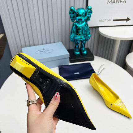 PRADA 26S POINTED TOE PUMPS 40MM IN YELLOW SATIN CRYSTAL EMBELLISHED