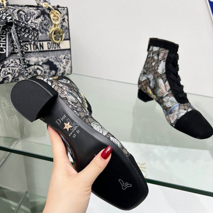 DIOR 25S NAUGHTILY-D ANKLE BOOTS 35 MM IN BLACK MESH TULLE AND SUEDE STYLE 3