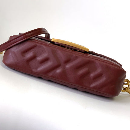 Mini Baguette Bag 20 With FF Motif Burgundy Leather Ghw