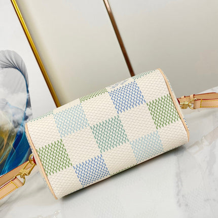 SPEEDY BANDOULIÈRE 20 IN PISTACHIO DAMIER GIANT CANVAS GOLD HARDWARE