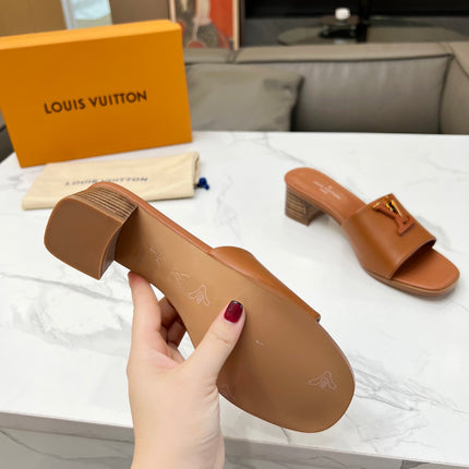 LV 26S CAPRI HIGH-HEELED MULES IN BROWN CALFSKIN