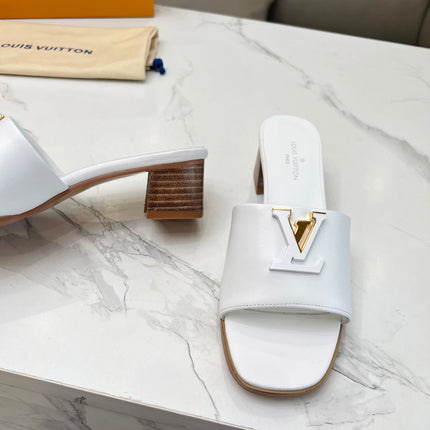 LV 26S CAPRI HIGH-HEELED MULES IN WHITE CALFSKIN