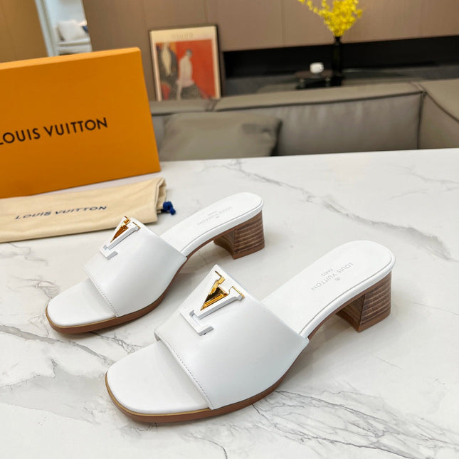 LV 26S CAPRI HIGH-HEELED MULES IN WHITE CALFSKIN