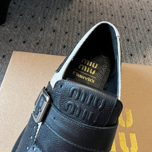 MIUMIU 26S FRINGE BUCKLE LOAFERS IN BLACK CALFSKIN