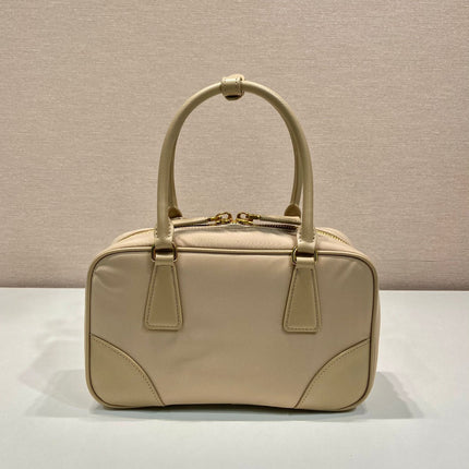 SMALL TOP HANDLE BAG 25 IN DRIED MOSS NYLON AND CALFSKIN TRIM