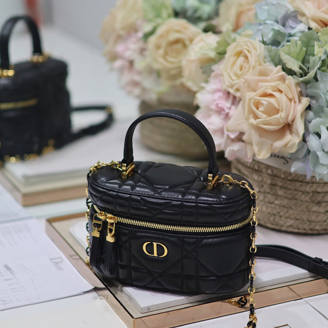 CARO 16 MINI VANITY CASE IN BLACK MACROCANNAGE LAMBSKIN