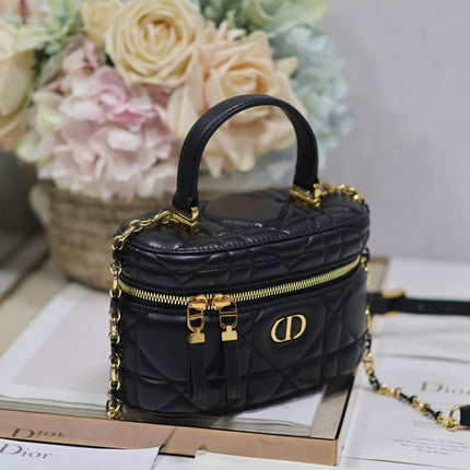 CARO 16 MINI VANITY CASE IN BLACK MACROCANNAGE LAMBSKIN