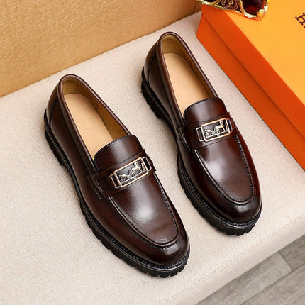HM GOLD BUCKLE FAUBOURG LOAFER CHOCOLATE CALFSKIN
