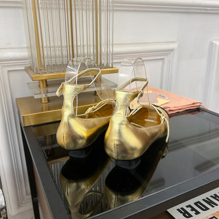 Sandal Ballet Metallic Gold Color Sheepskin