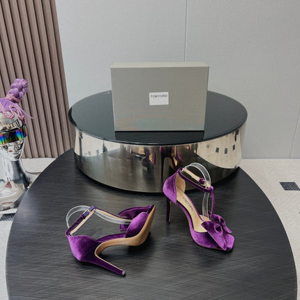 HIGH HEEL 10 SANDAL IN WINE PURPLE VELVET WITH BOW