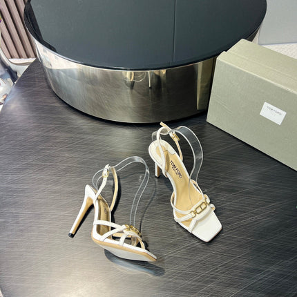 PADLOCK HIGH HEELS 10 CM IN WHITE LAMBSKIN