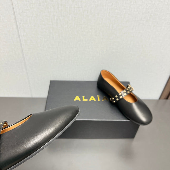 ALAIA MARY JANE SHOES IN BLACK LAMBSKIN SILVER HARDWARE