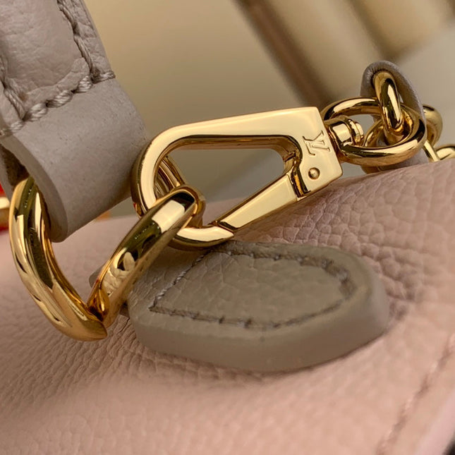 LOCKME EVER MINI 23 IN KHAKI BROWN MIX LIGHT PINK CALFSKIN GOLD HARDWARE
