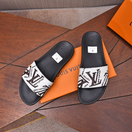 LV MULE WHITE WITH BLACK LOGO MONOGRAM CALFSKIN