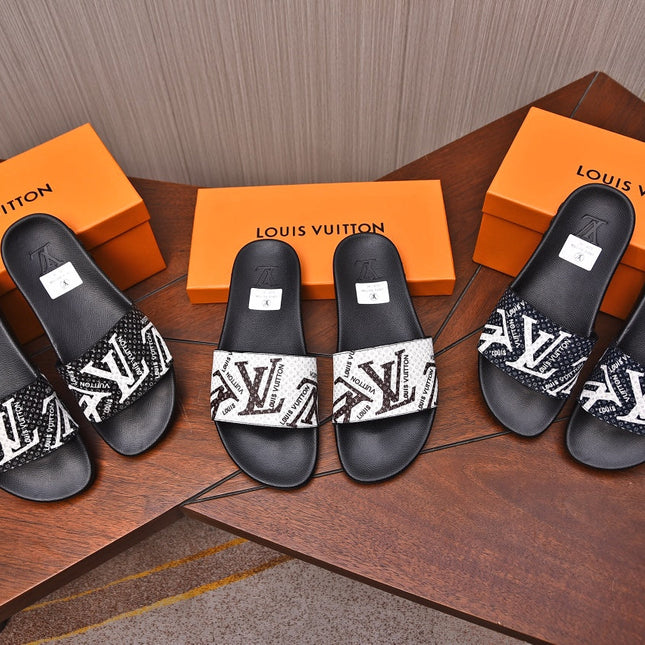 LV MULE WHITE WITH BLACK LOGO MONOGRAM CALFSKIN