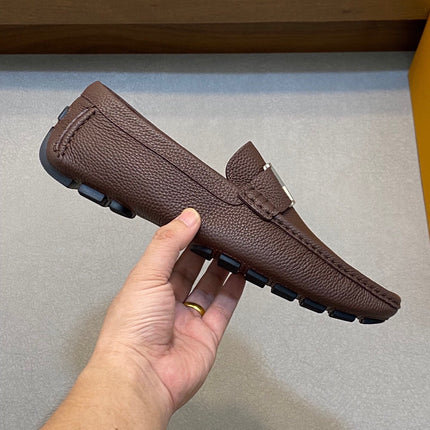 LV LOAFER IN CHOCOLATE BROWN WRINKLE CALFSKIN WITH SILVER LOGO