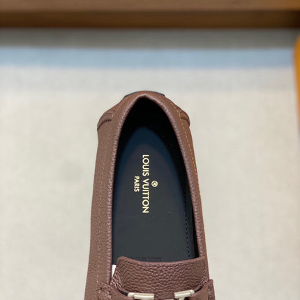 LV LOAFER IN CHOCOLATE BROWN WRINKLE CALFSKIN WITH SILVER LOGO