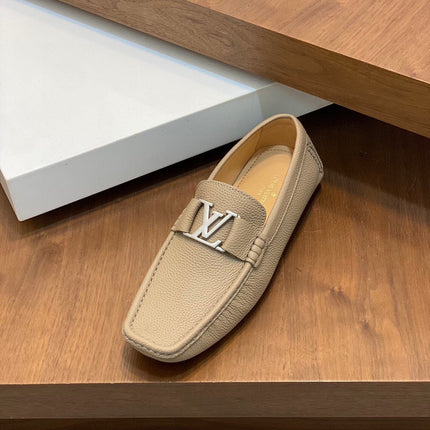 LV LOAFER IN DARK CREAM WRINKLE CALFSKIN WITH SILVER LOGO