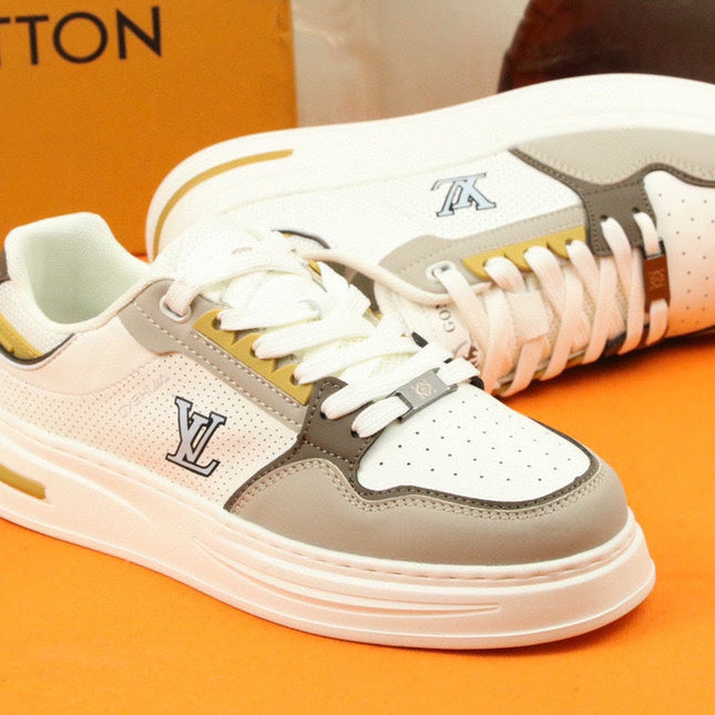 LV TRAINER SNEAKER IN WHITE MIX GREY MESH CALFSKIN