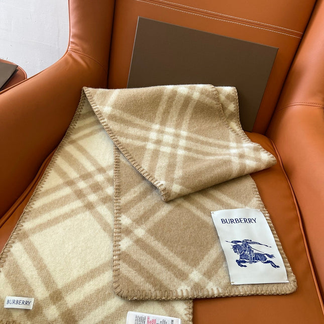 CHECK WOOL 182 CM SCARF CAMEL BROWN 405051