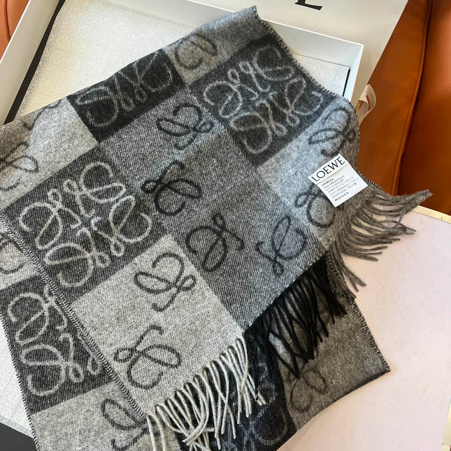 SCARF 180 CM IN BLACK MIX WHITE WOOL AND CASHMERE 410097