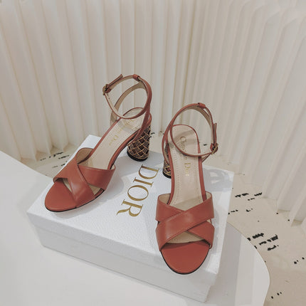 DIOR 26S METALLIC-HEEL SANDALS 80 MM IN BURNT ORANGE LAMBSKIN