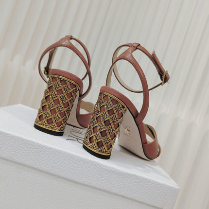 DIOR 26S METALLIC-HEEL SANDALS 80 MM IN BURNT ORANGE LAMBSKIN