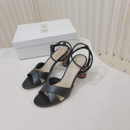 DIOR 26S METALLIC-HEEL SANDALS 80 MM IN BLACK LAMBSKIN
