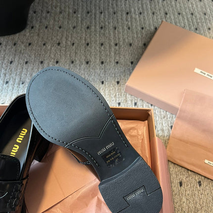 MIUMIU 26S LOAFERS 60MM IN BLACK SHINY CALFSKIN