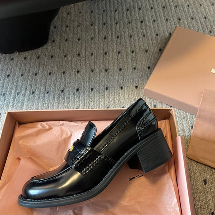 MIUMIU 26S LOAFERS 60MM IN BLACK SHINY CALFSKIN