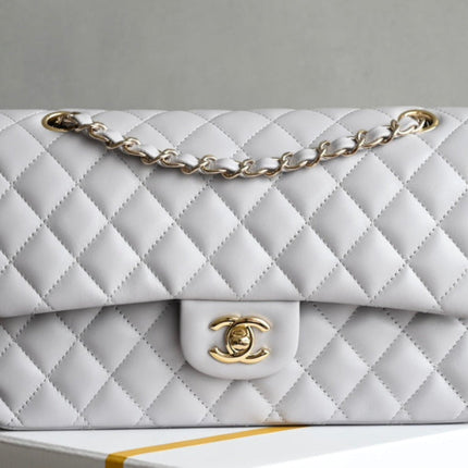 CHANEL 25S FLAP BAG 25.5 CM IN LIGHT GREY LAMBSKIN