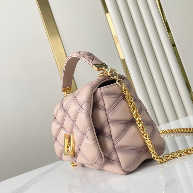 GO-14 MM 23 IN LIGHT PINK QUILTED LAMBSKIN GOLD HARDWARE