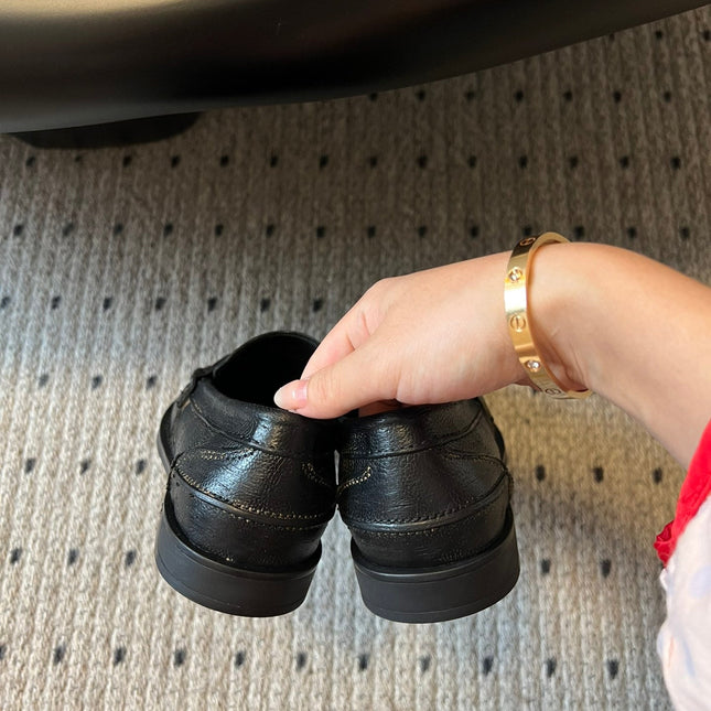 MIUMIU 26S PENNY LOAFERS IN BLACK CALFSKIN GOLD HARDWARE