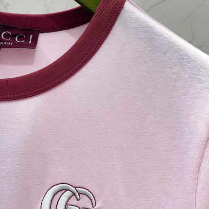 Gucci Embroidered Short Sleeves T-shirt Pink Cotton