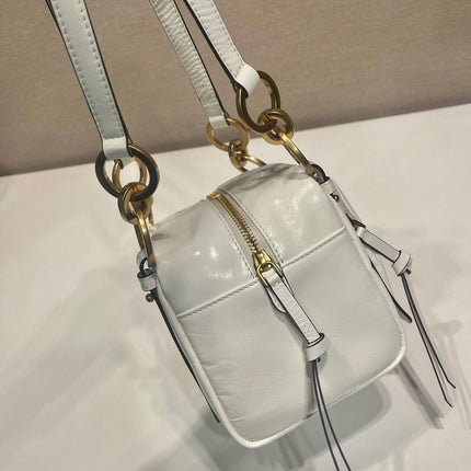 SMALL RECTANGULAR BAG 14 IN WHITE OIL WAX LAMBSKIN GOLD HARDWARE