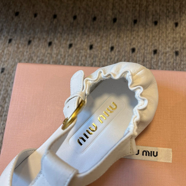 MIUMIU 26S FISHERMAN SANDALS IN WHITE RUCHES NAPPA CALFSKIN