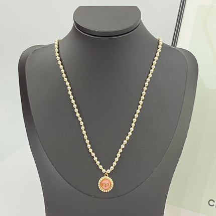 CD 26S CD LOGO PEARL BEADED PENDANT NECKLACE IN GOLD METAL