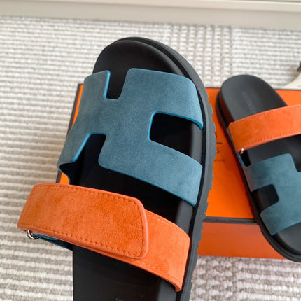 HM 26S CHYPRE SANDAL IN SLATE BLUE AND ORANGE SUEDE