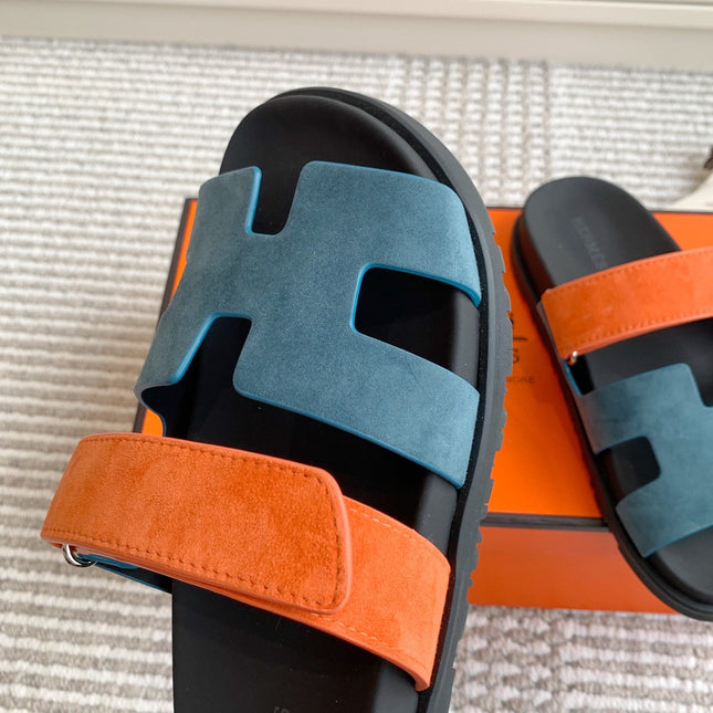 HM 26S CHYPRE SANDAL IN SLATE BLUE AND ORANGE SUEDE